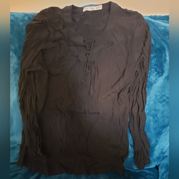 Time and Tru Tops - 🔵3/$6🔵lace up black blouse with tassle ties